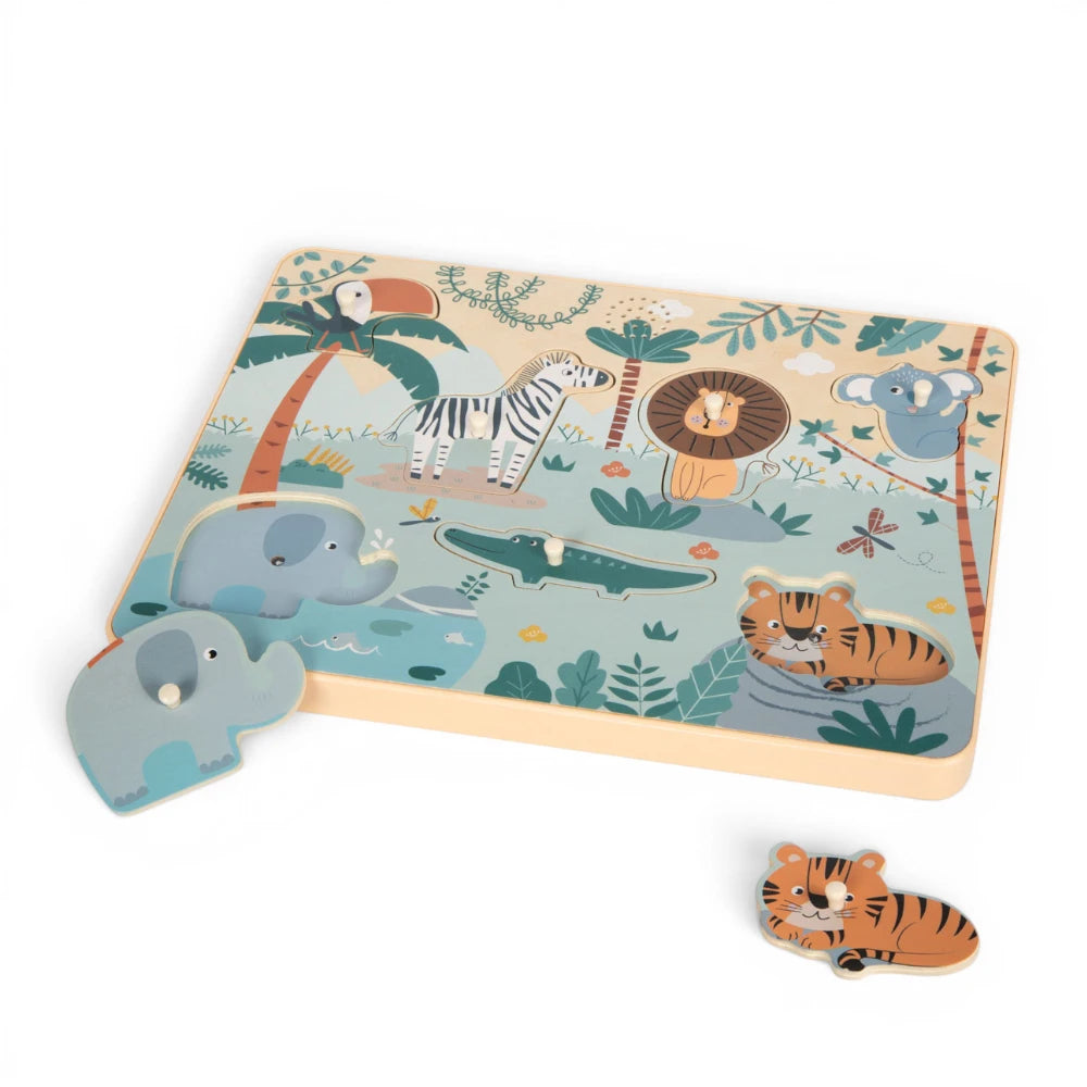 First Wooden Puzzle with Sound 7pcs: Safari, Small Foot