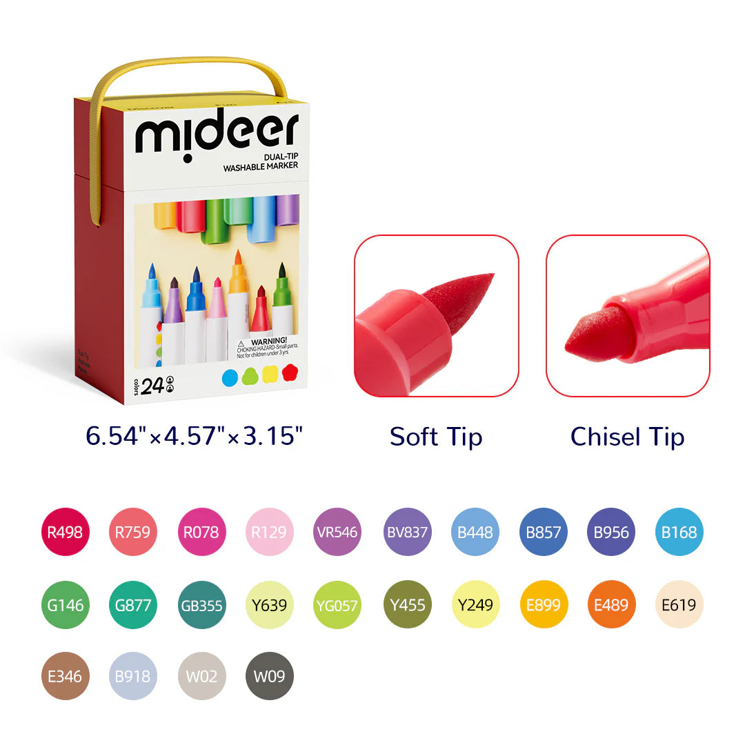 Dual-Tip Washable Marker - 24 Colors, Mideer