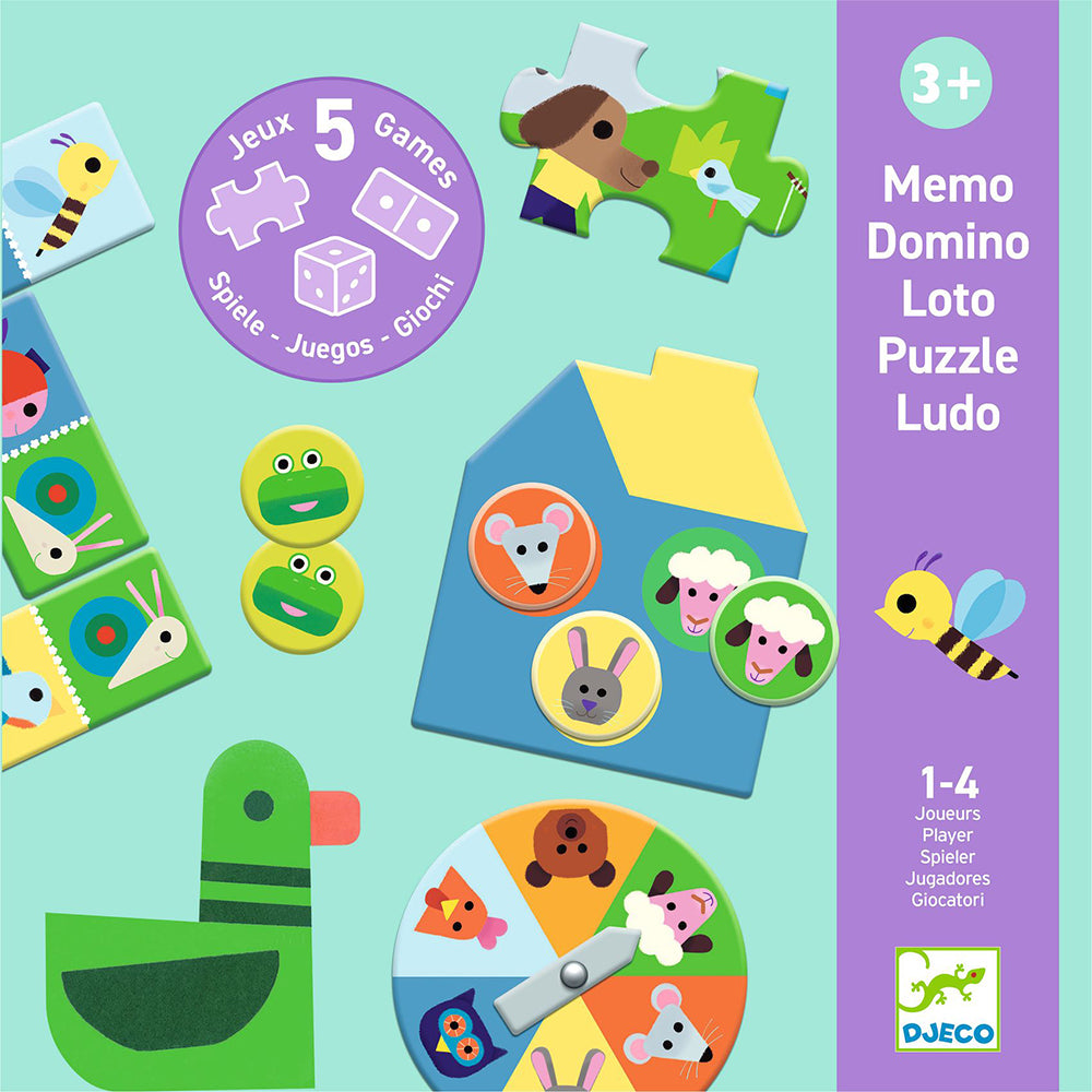 Djeco At the farm - 5 GAMES Memo-Domino-Loto-Puzzle-Ludo
