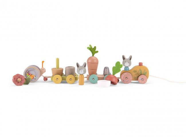 Large pull-along activity train Trois Petits Lapins, Moulin Roty