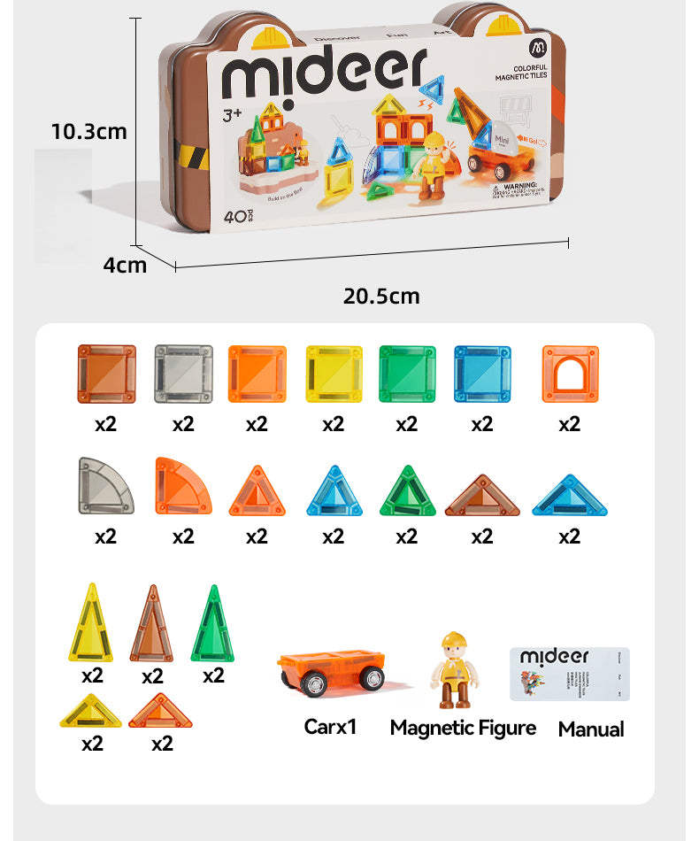 Junior Engineer Mini Tiles, Colourful Magnetic Building Set for Kids 3+