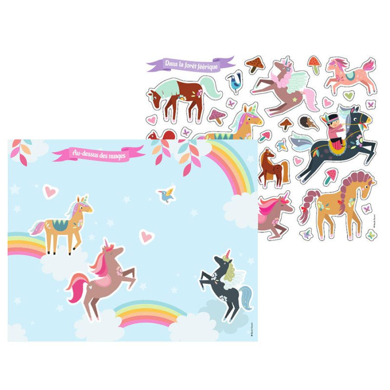 200 Stickers Unicorns and Horses, Reusable Stickers, 3+, Multiple Fantasy Backgrounds