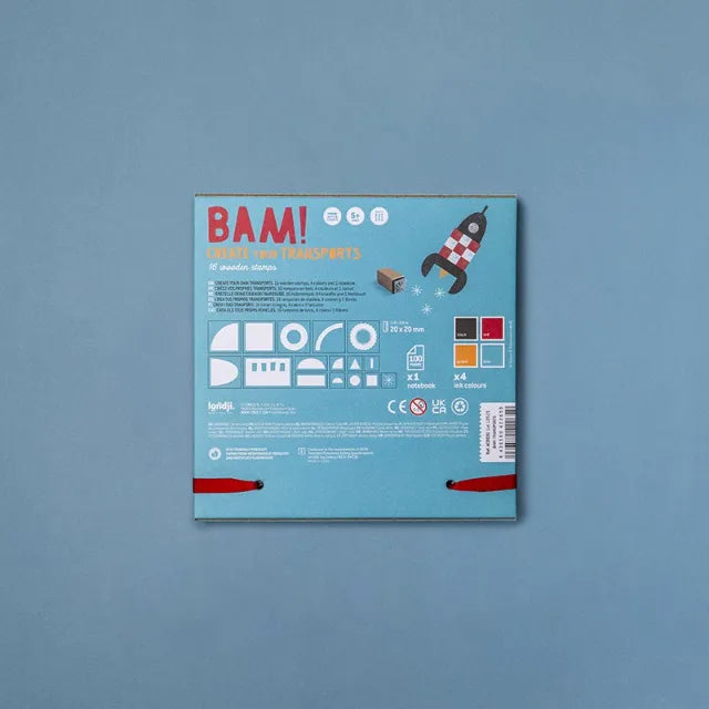 Bam! Create Your Transports: Wooden Stamp Set for Kids 5+