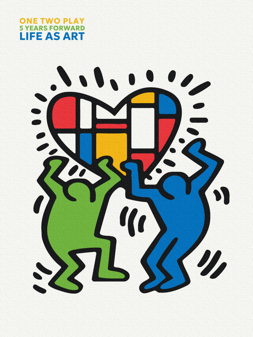 LIFE AS ART Inspired by Keith Haring and Piet Mondrian, One Two Play 5 years forward