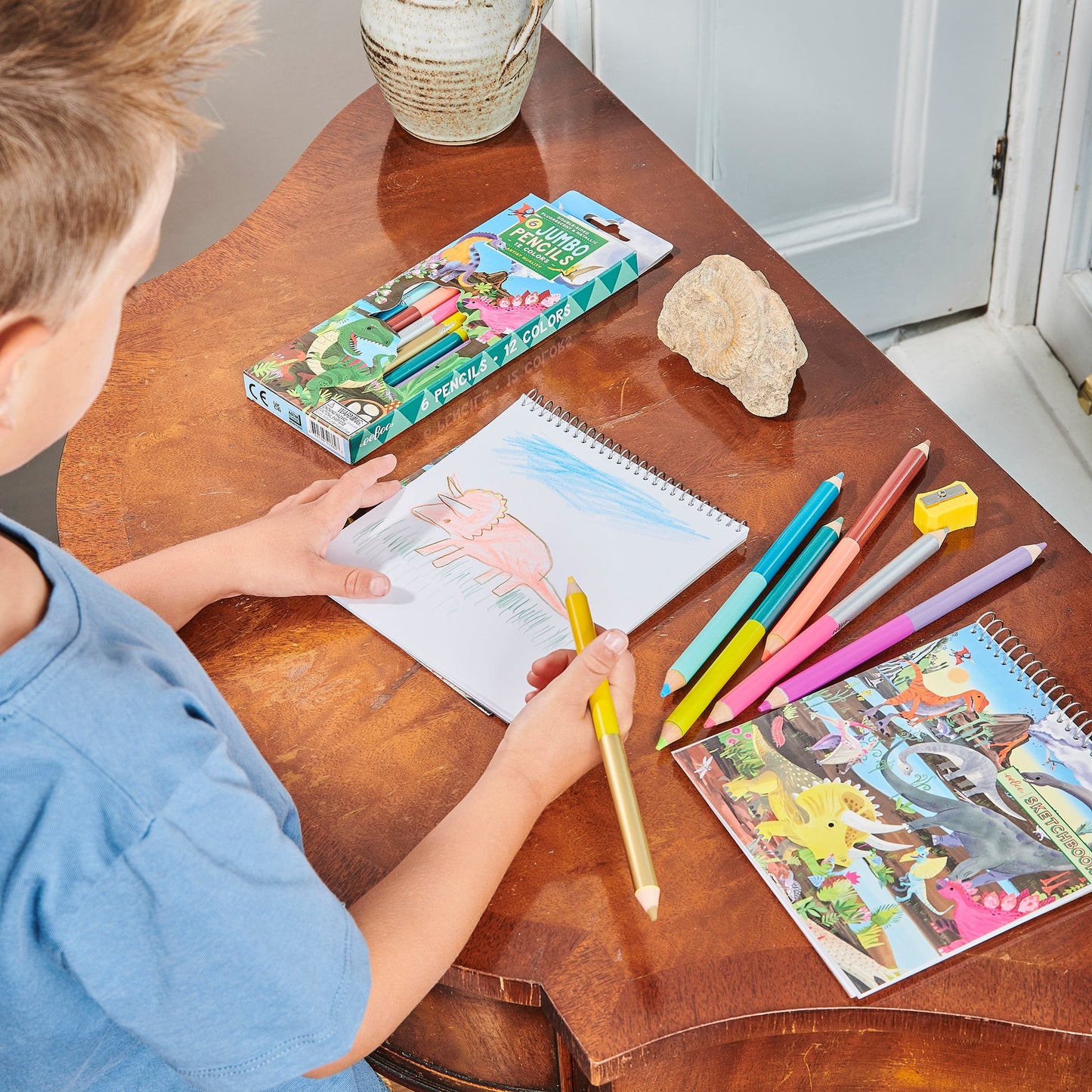 Dinosaur 6 Jumbo Double-Sided Pencils, eeBoo