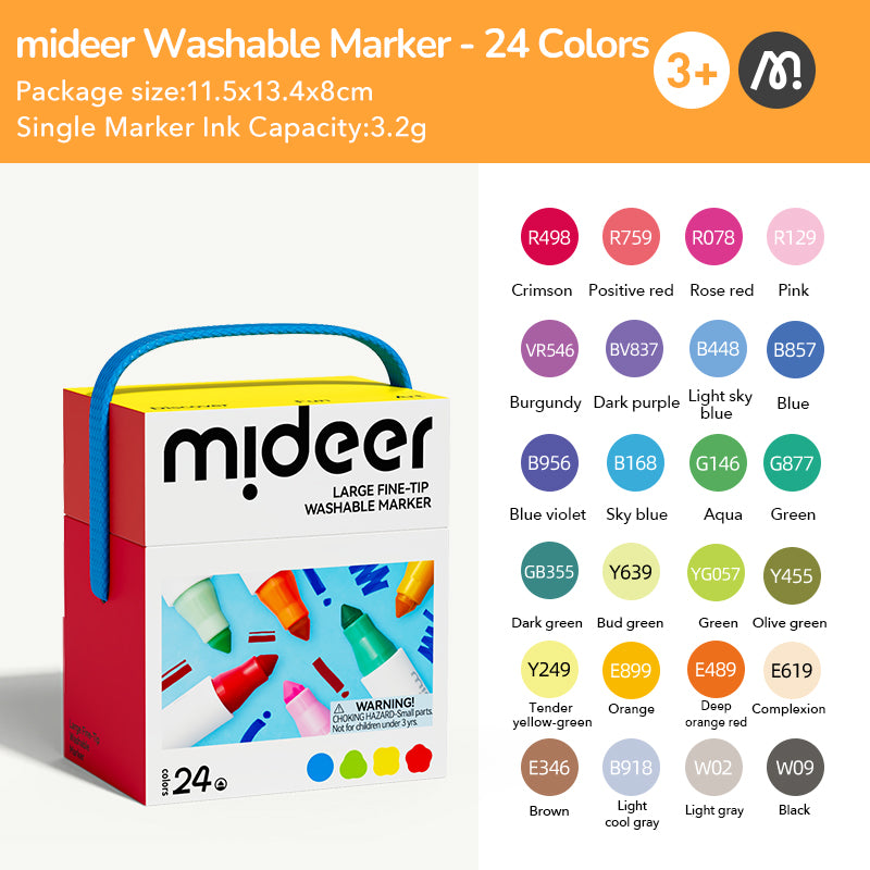 Large Fine-Tip Washable Marker - 24 Colors, Mideer