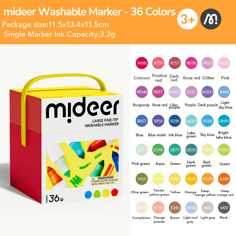 Large Fine-Tip Washable Marker - 36 Colors, Mideer