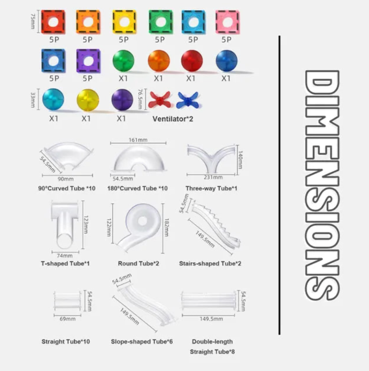 Colorful Magnetic Tiles - Marble Run 100PCS, Mideer