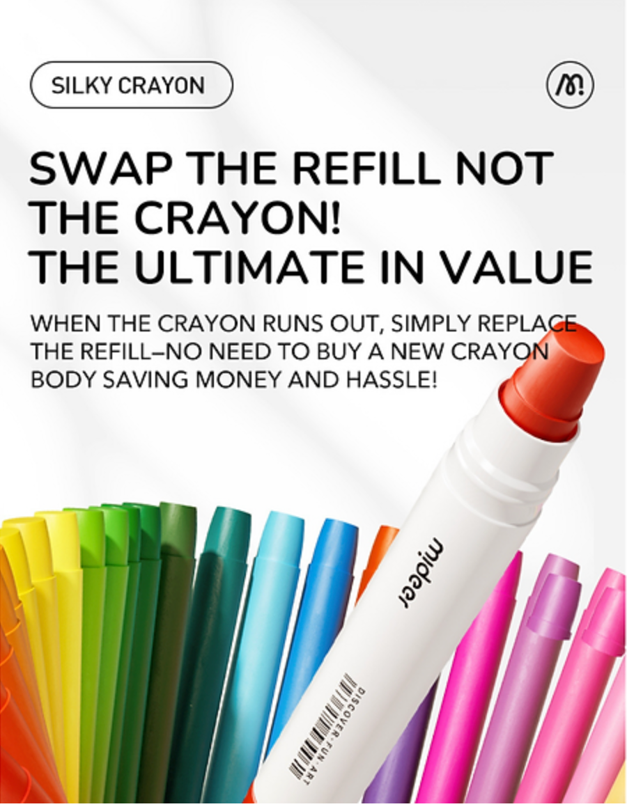 Refillable silky crayons - 6 Colors, Mideer