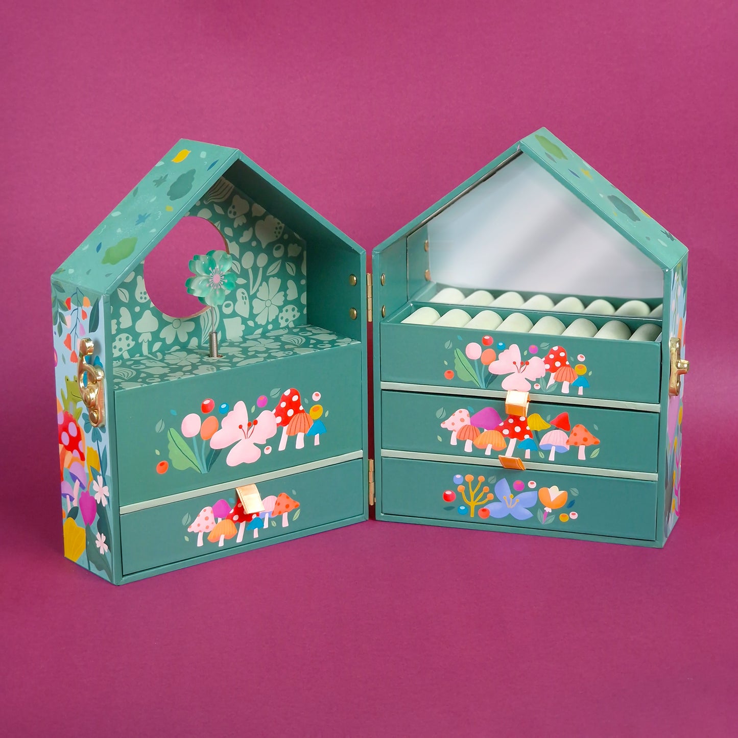 Svoora Musical Jewelry Box ‘Tree House’ with Drawers, Music, Wide Mirror & Ring Holder