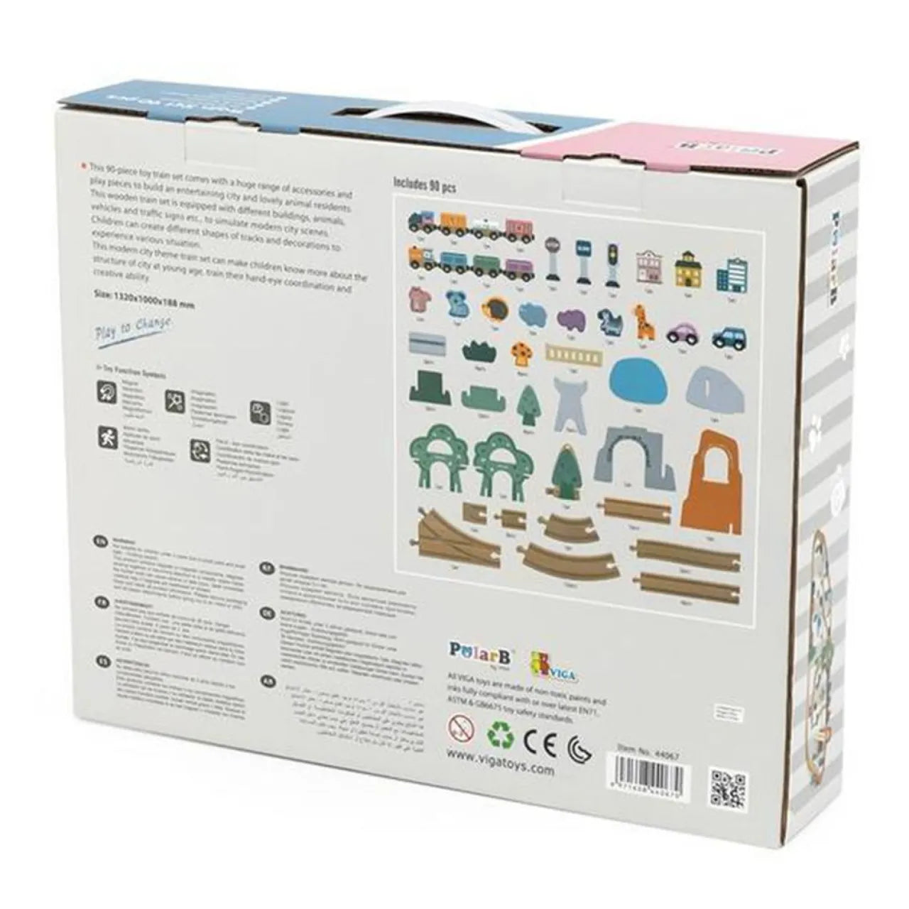 Wooden Train Set PolarB, For Kids 3+, 90 Piece Track and Trains