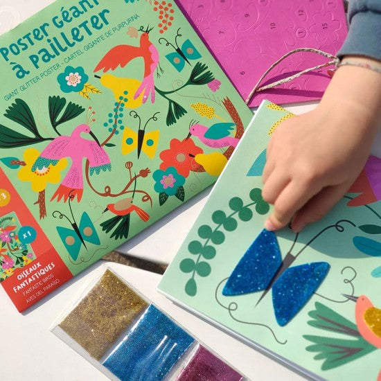 My Activity Pouch - Giant Glitter Poster Fantastic Birds, AUZOU