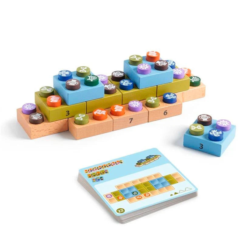 Bloc Inca Sologic: Challenge Game, 7+, 16 Wooden Blocks 60 Building Challenges