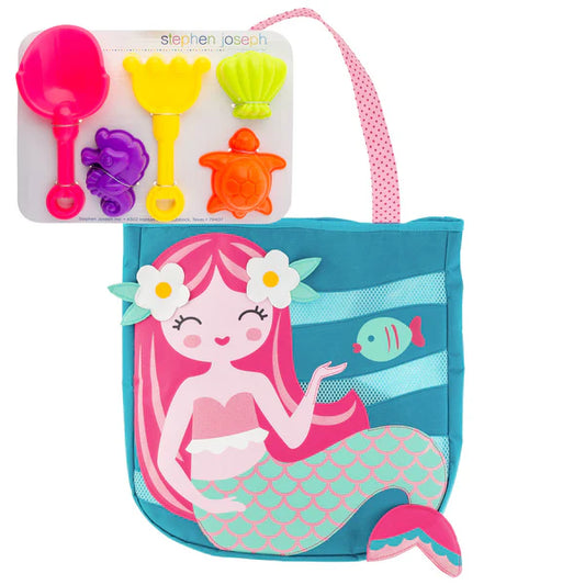 BEACH TOTE WITH TOY MERMAID