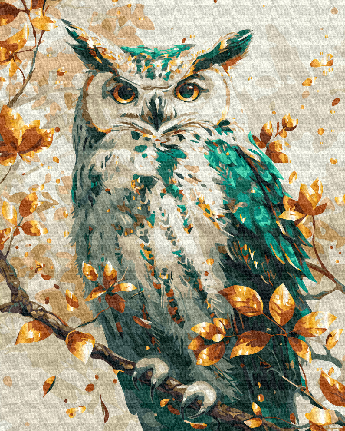 Emerald owl with metallic colors Paint by Numbers, Brushme