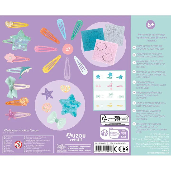 Glittery Hair Clips, Artistic Kit for Kids 5+, Decorate Your Own