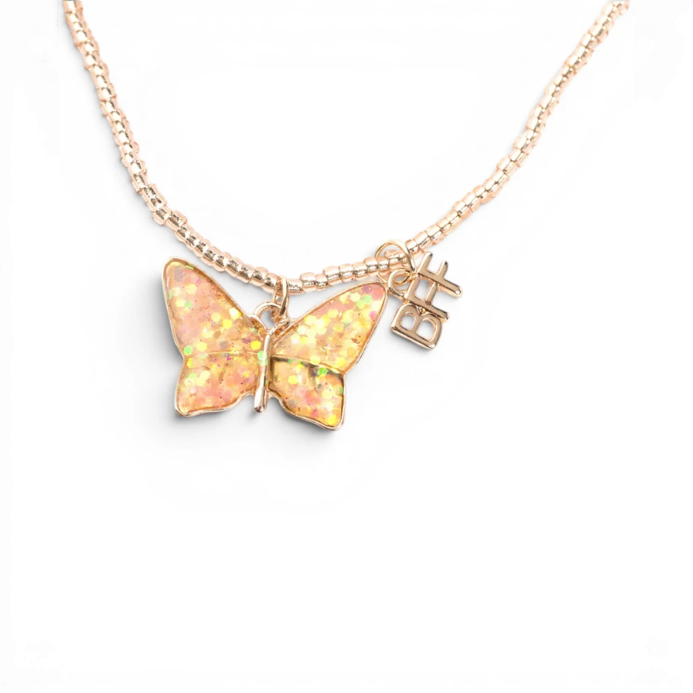 Necklace Set 2 pcs: BFF Butterfly Share & Tear, Pink, Great Pretenders