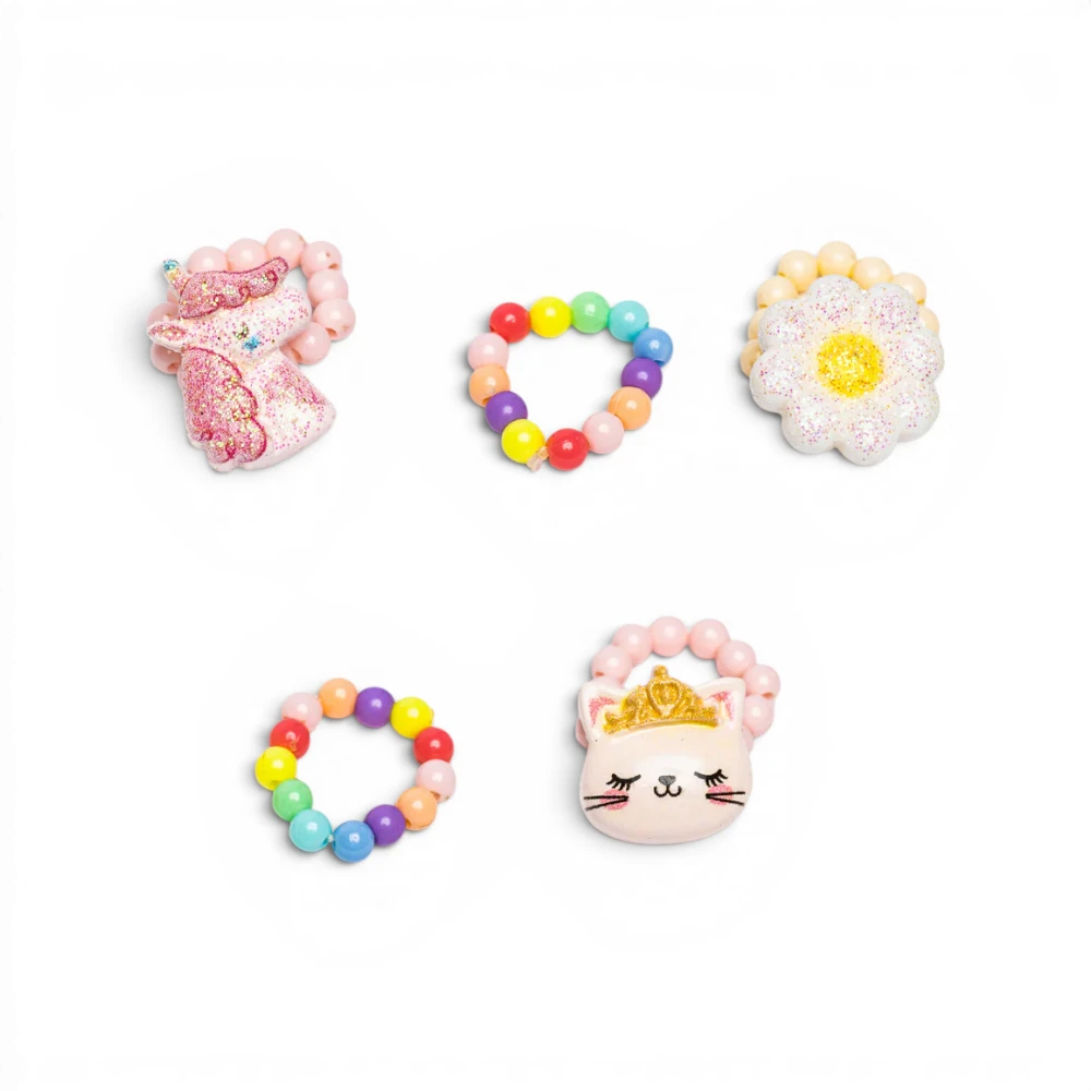 Flower Kitty Unicorn Rings, 5pc, Great Pretenders