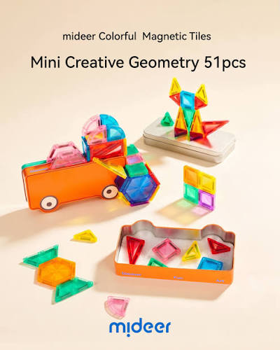 Mini Creative Geometry, Colourful Magnetic Tiles for Kids, 51 Pieces