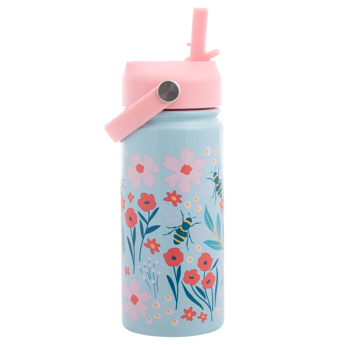 Insulated Stainless Steel Water Bottle with Handle Bee: Insulated Water Bottle with Pivoting Handle 14oz. For Kids 3+