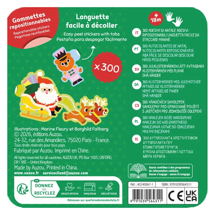 Metallic Box of Stickers, Reusable Tin for Kids 18m+, Christmas