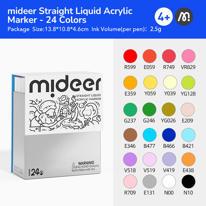Straight Liquid Acrylic Marker - 24 Colors, Mideer