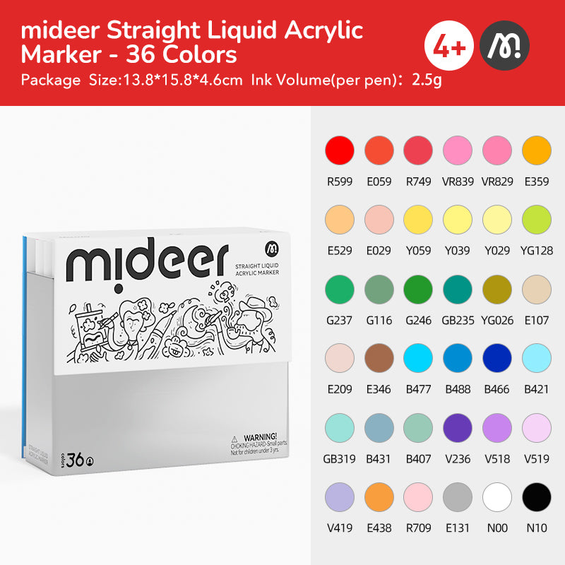 Straight Liquid Acrylic Marker - 36 Colors, Mideer