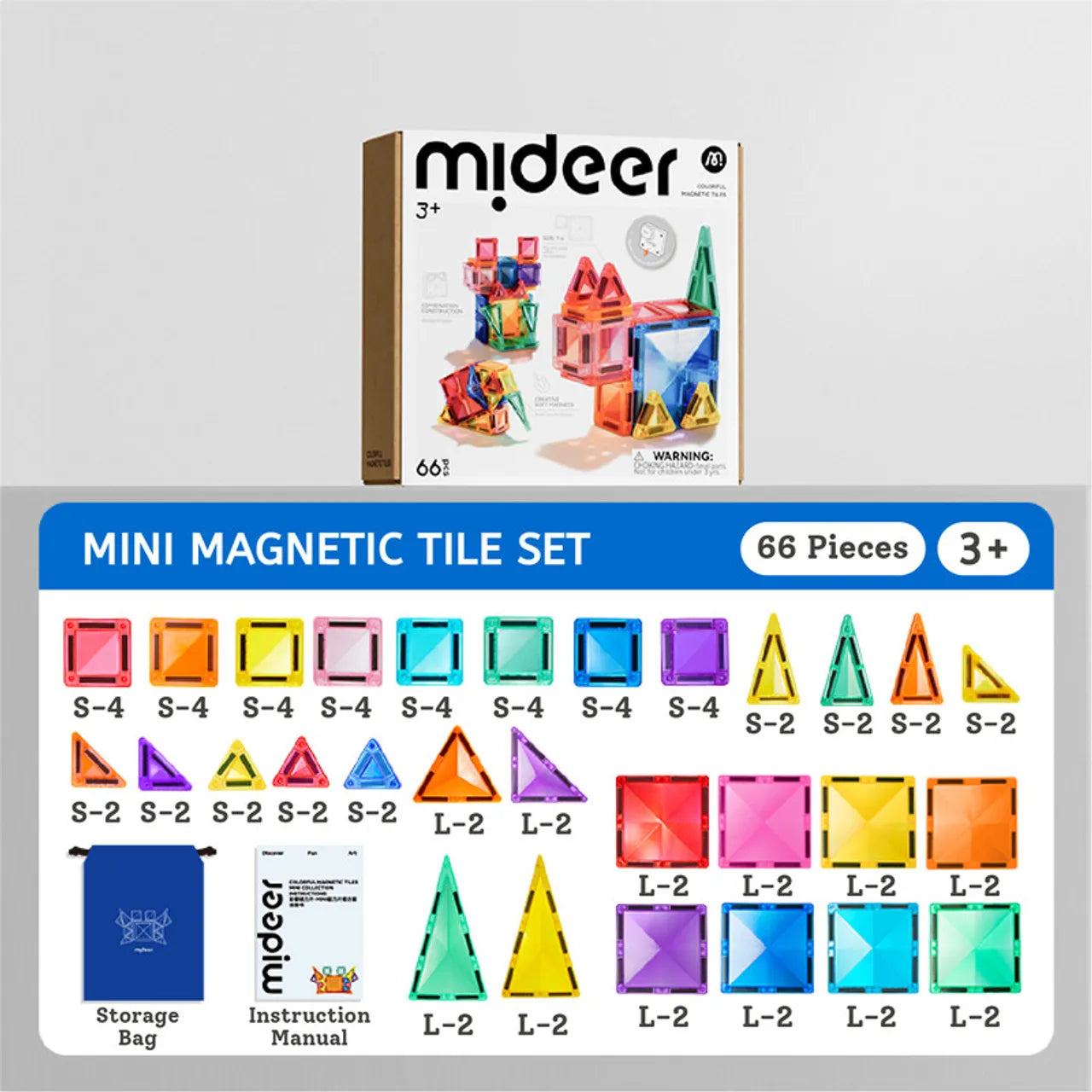 Colorful Magnetic Tiles: Mini Collection 60 pcs, Mideer