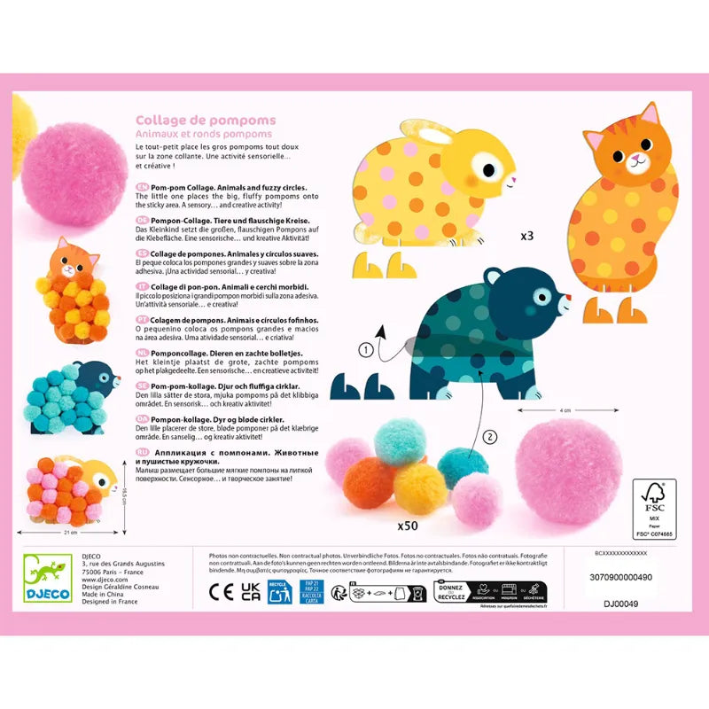Pom-Pom Collage: Animals and Circles, Djeco