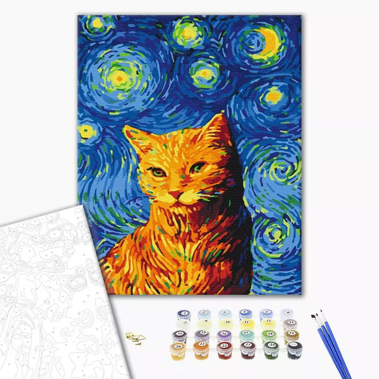 Cat on a starry night Paint by Numbers, Brushme