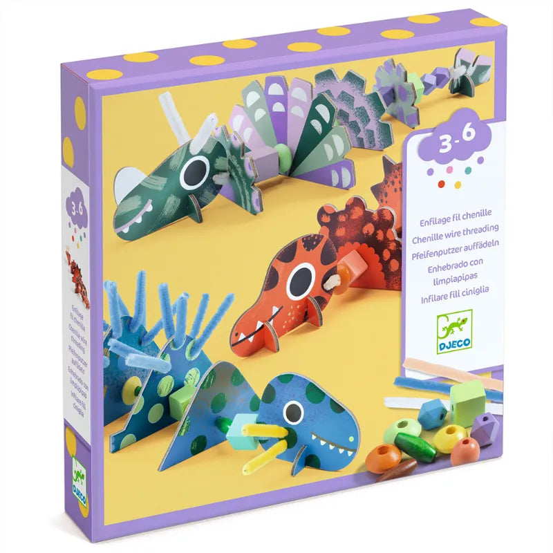 Fine motor construction with thread and beads: Dinos, Djeco