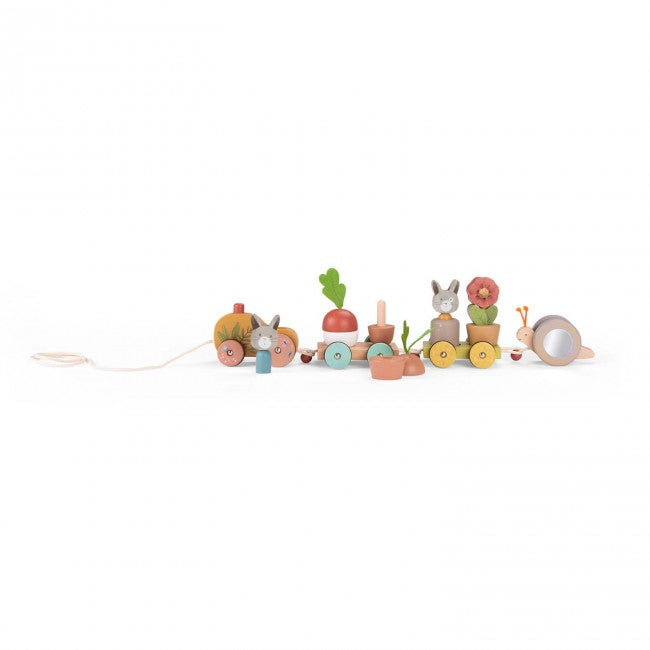 Large pull-along activity train Trois Petits Lapins, Moulin Roty