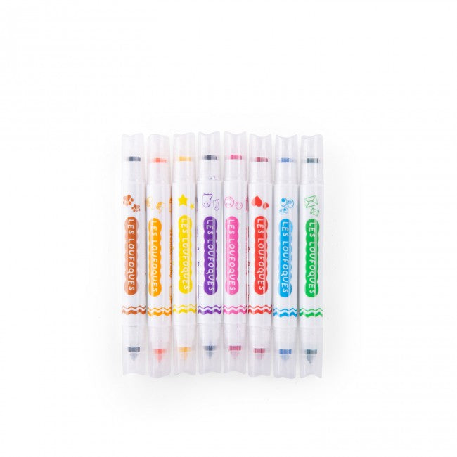 8 stamp felt pens 2-in-1 Les Loufoques, Moulin Roty