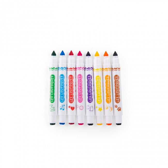 8 stamp felt pens 2-in-1 Les Loufoques, Moulin Roty