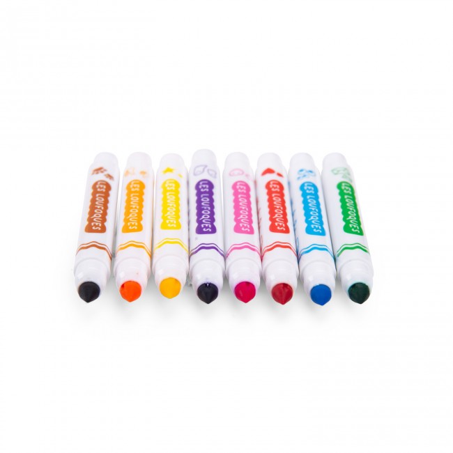 8 stamp felt pens 2-in-1 Les Loufoques, Moulin Roty
