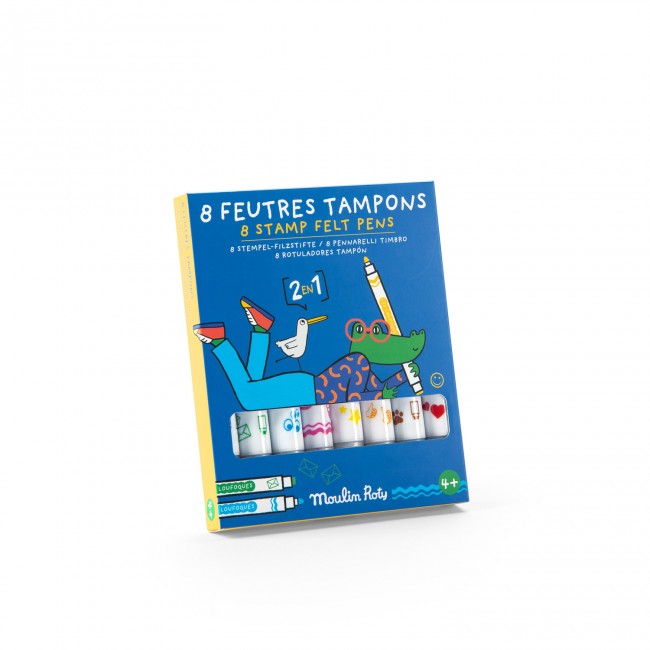 8 stamp felt pens 2-in-1 Les Loufoques, Moulin Roty