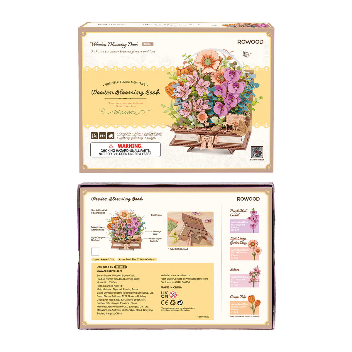 DIY 3D Wooden Puzzle: Blooming Book Flower Bouquet TW04H, Rowood