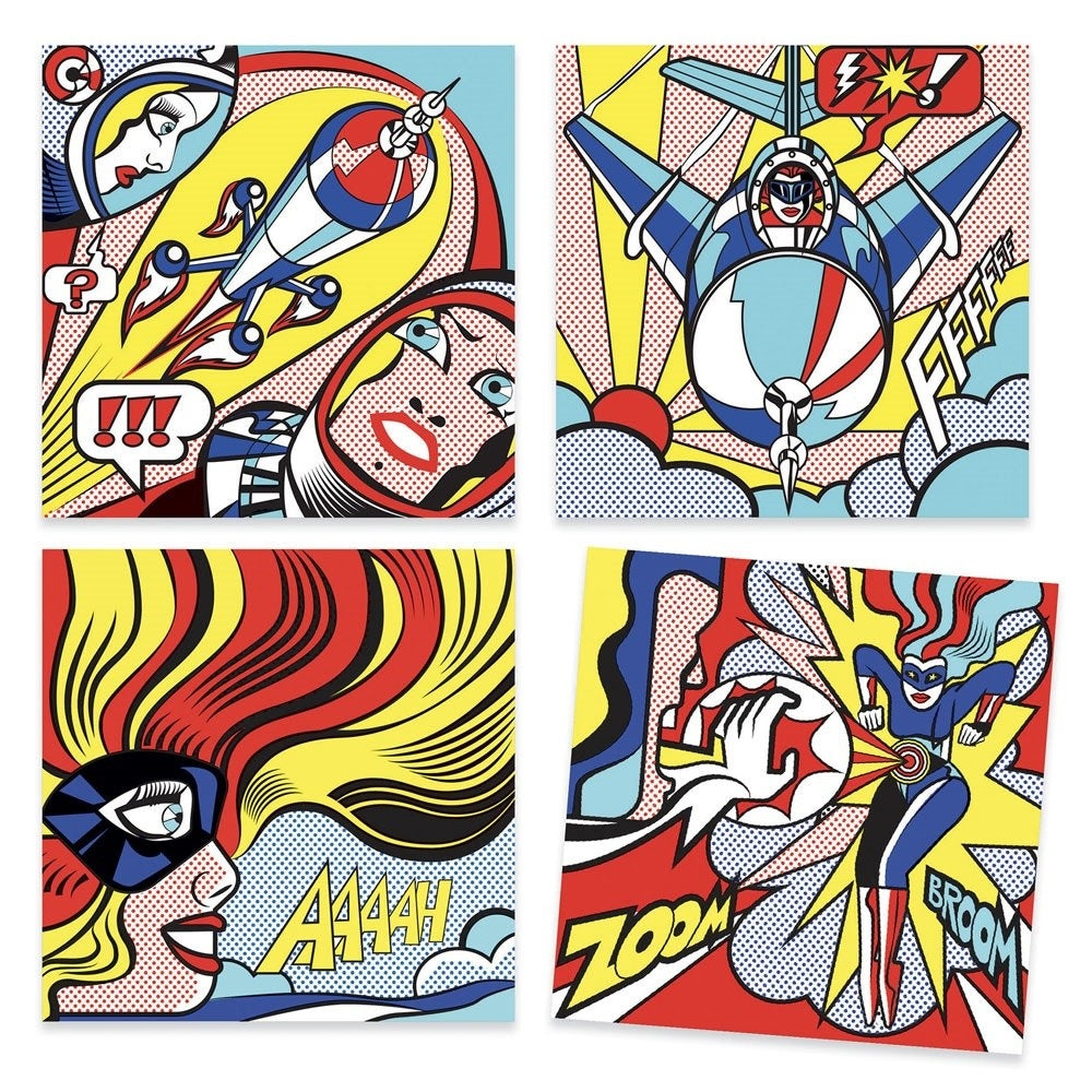 Djeco inspired by Roy Lichtenstein Superheroes, series.