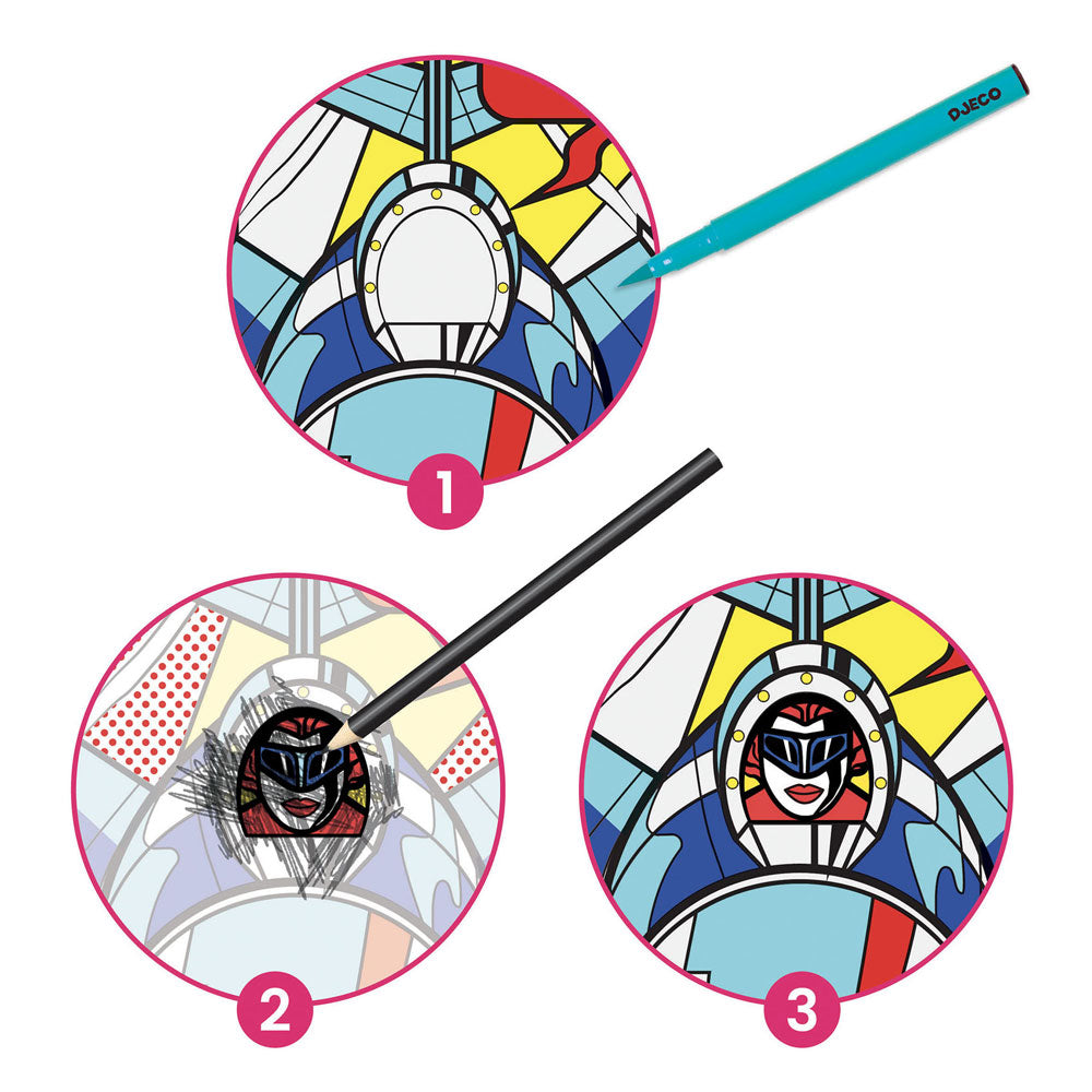 Djeco inspired by Roy Lichtenstein Superheroes, series.