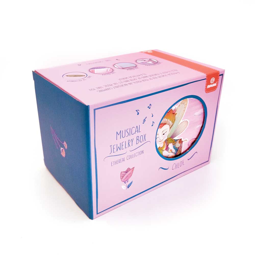 Svoora Musical Jewelry Box ‘Esperides’ with Ring Holder, Drawer & Wide Mirror ‘Chloe’