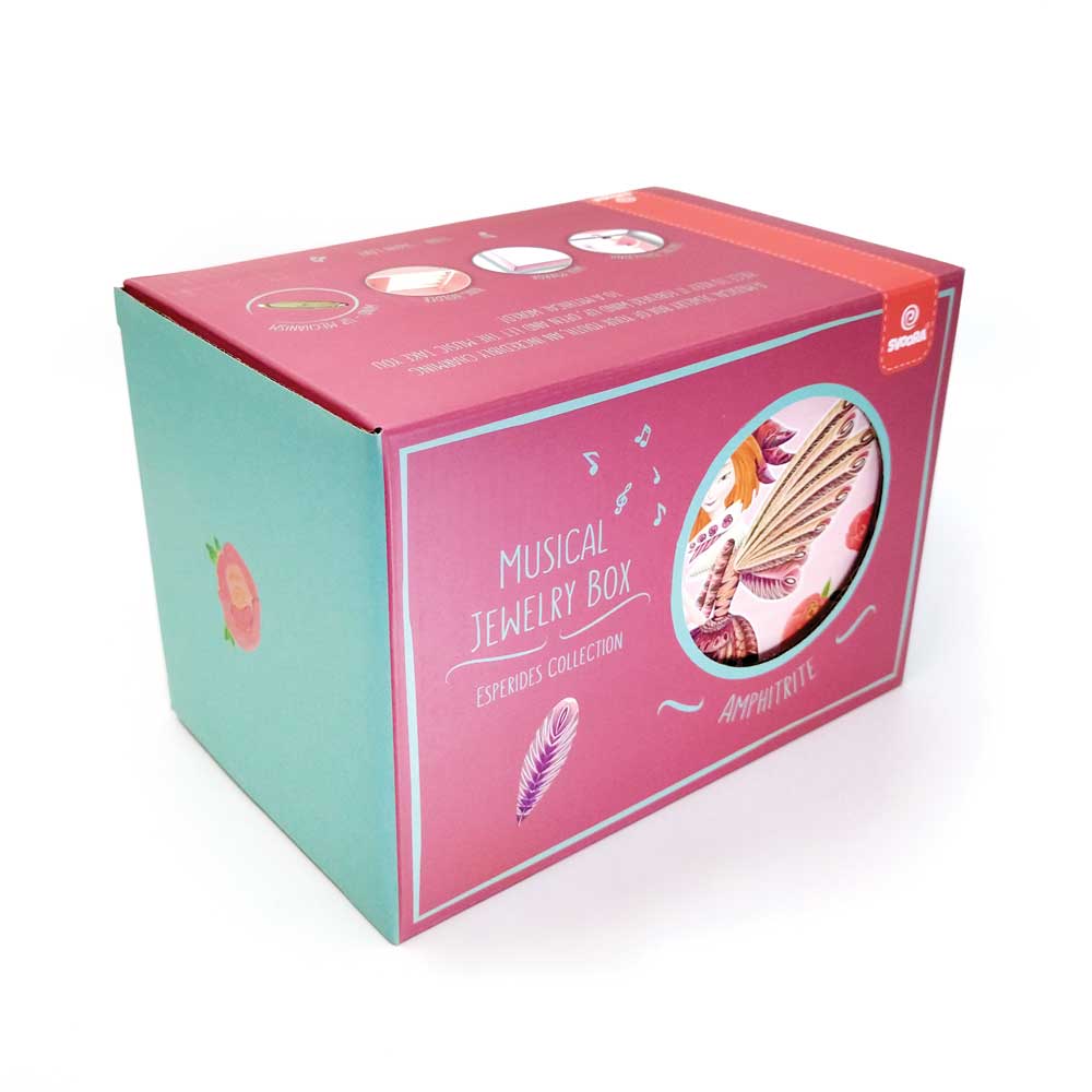 Svoora Musical Jewelry Box 'Esperides' with Ring Holder, Drawer & Wide Mirror 'Amphitrite'