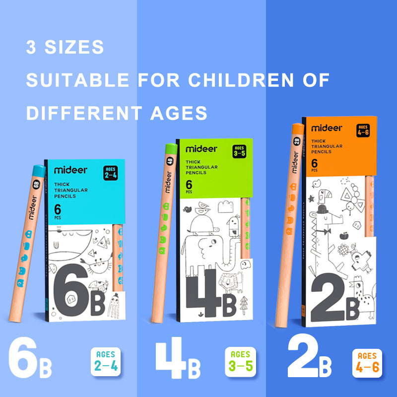 Thick triangular pencils 2B - 6 pcs Mideer