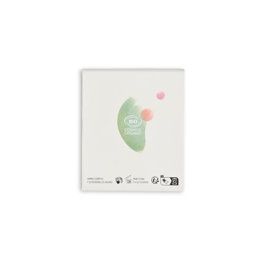 One Two Play Spring 3 eyeshadow set in eco-friendly cardboard packaging with Cosmos Organic certification