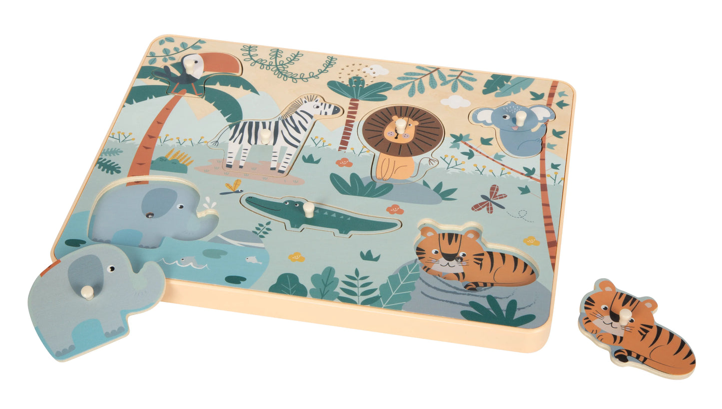 First Wooden Puzzle with Sound 7pcs: Safari, Small Foot