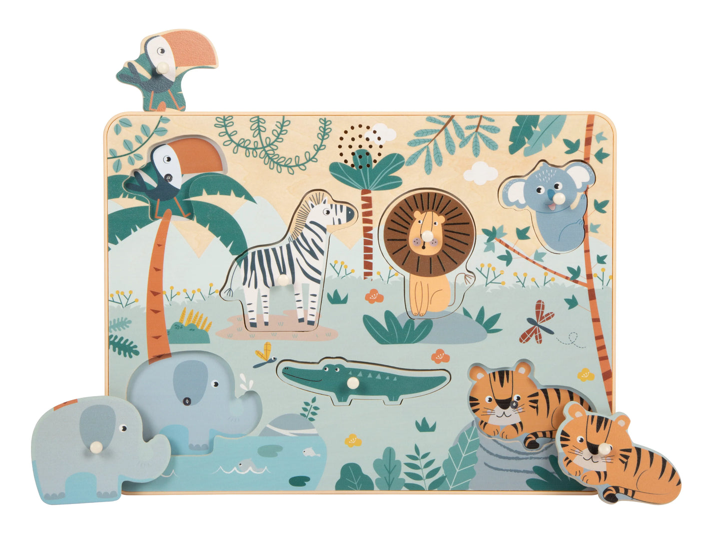 First Wooden Puzzle with Sound 7pcs: Safari, Small Foot