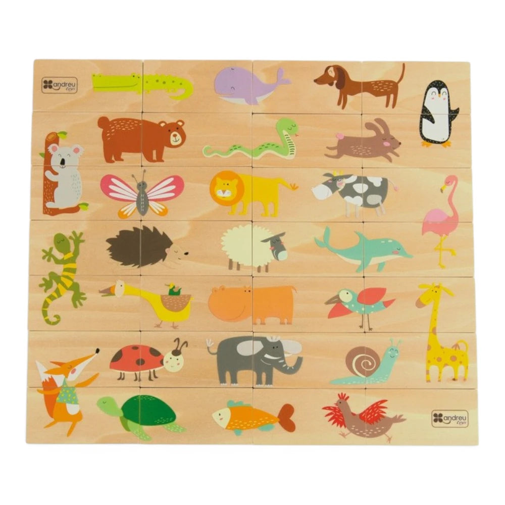 Wooden First Puzzle for Kids 2+ 28 Pieces: Domino Animals, Andreu Toys