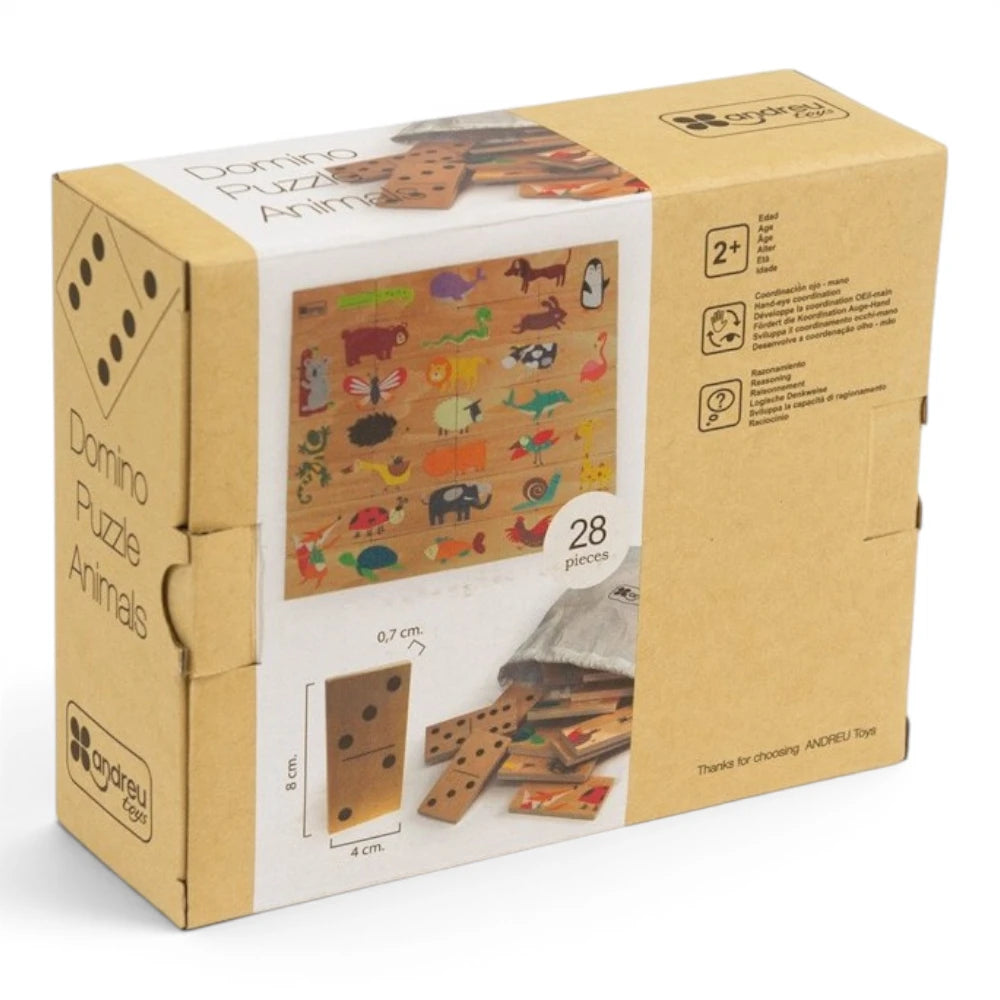 Wooden First Puzzle for Kids 2+ 28 Pieces: Domino Animals, Andreu Toys