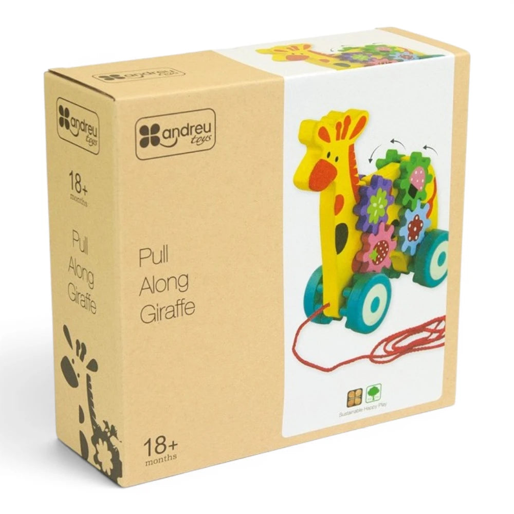 Wooden Pull Along Toy for Kids 18m+: Giraffe, Andreu Toys