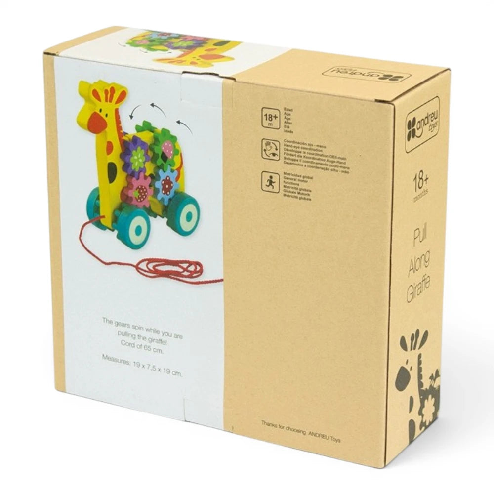 Wooden Pull Along Toy for Kids 18m+: Giraffe, Andreu Toys
