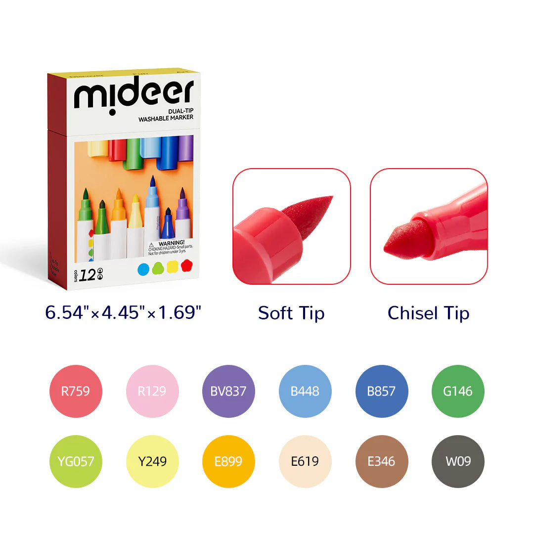 Dual-Tip Washable Marker - 12 Colors, Mideer